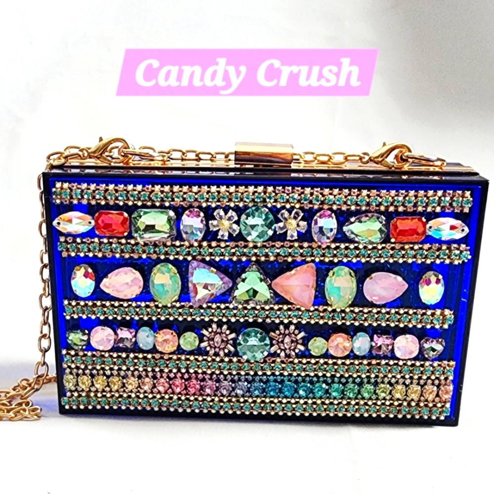Handmade Pearl Chaos Blue Acrylic Clutch - Candy Crush